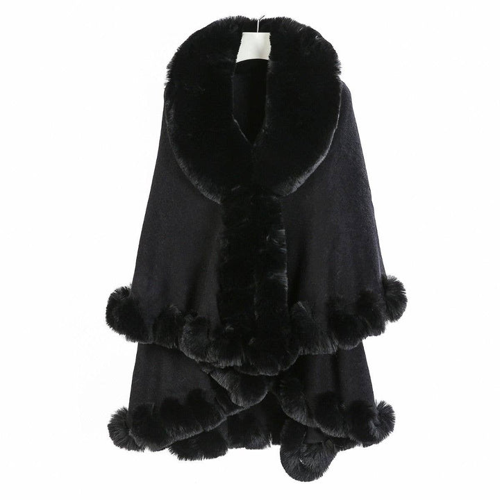 PE371 Double layer fur trimmed capes: Black