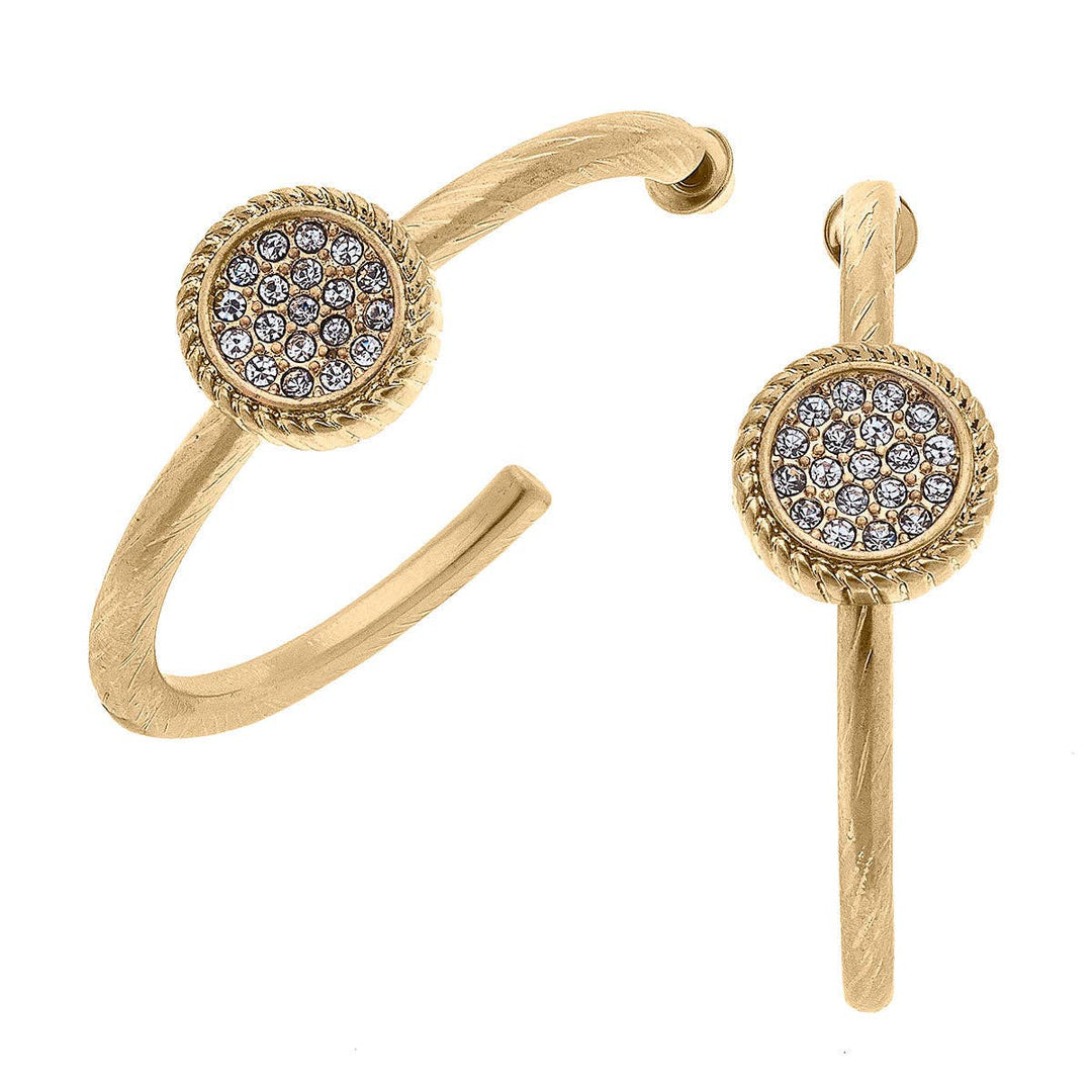 CANVAS Style - Corrine Pavé Disc Hoop Earrings in Worn Gold