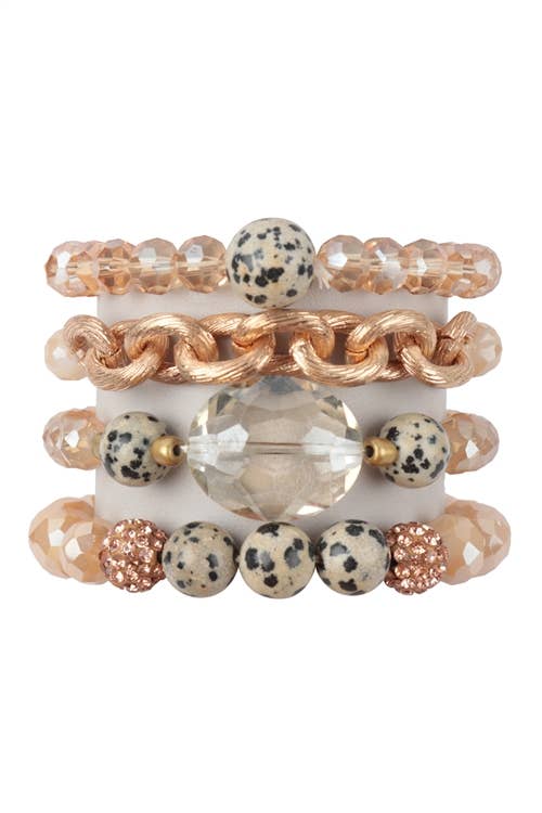 4 LAYERED STACKABLE CHAIN GLASS BEAD STRETCH: Nude
