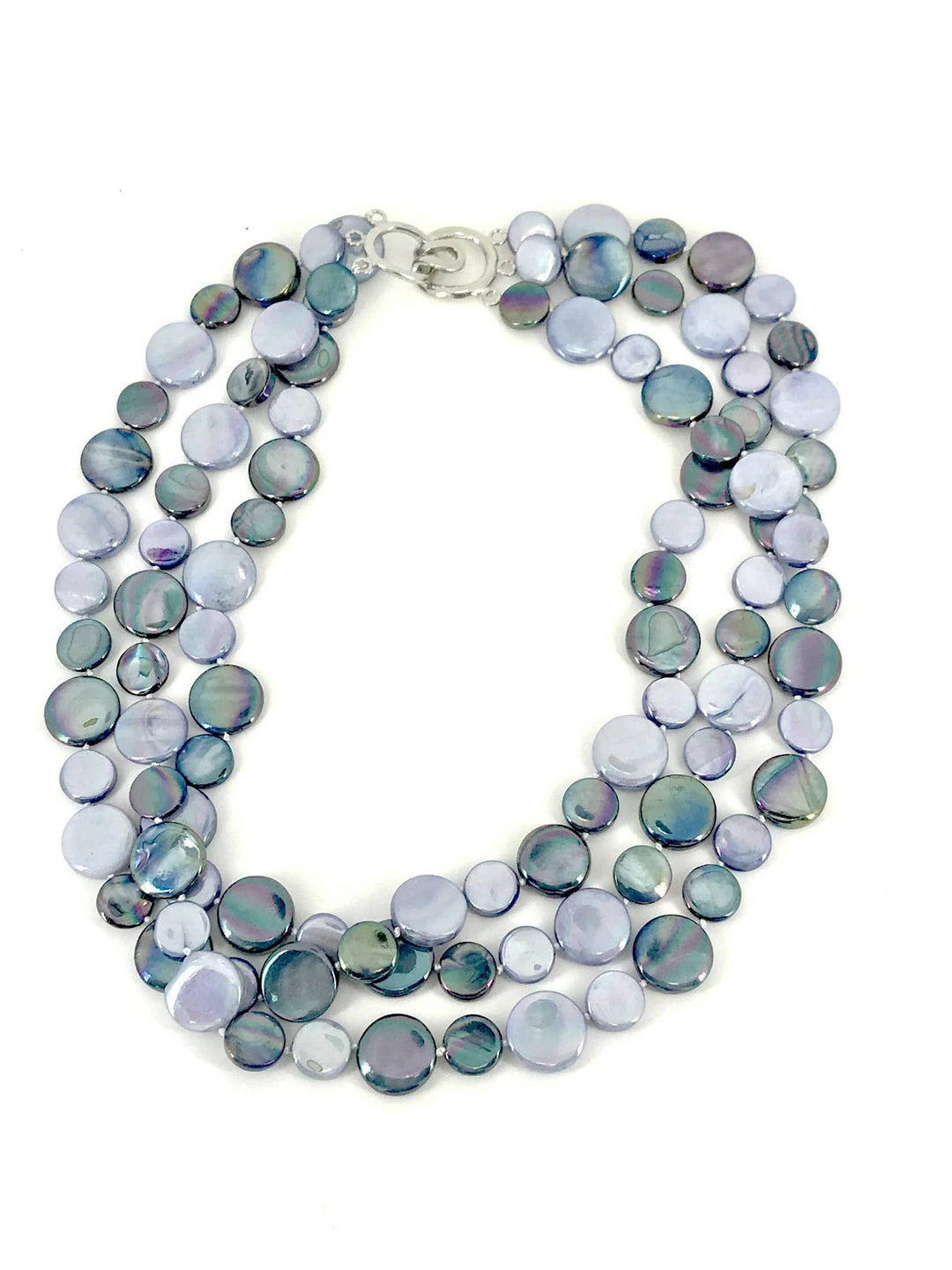 Navy and Peri 3 Strand MOP Necklace