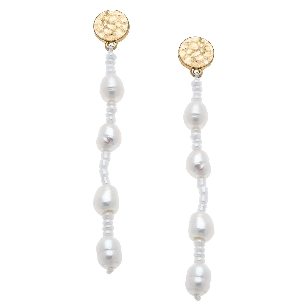 Pearl Strand Earrings in Ivory Seed Beads