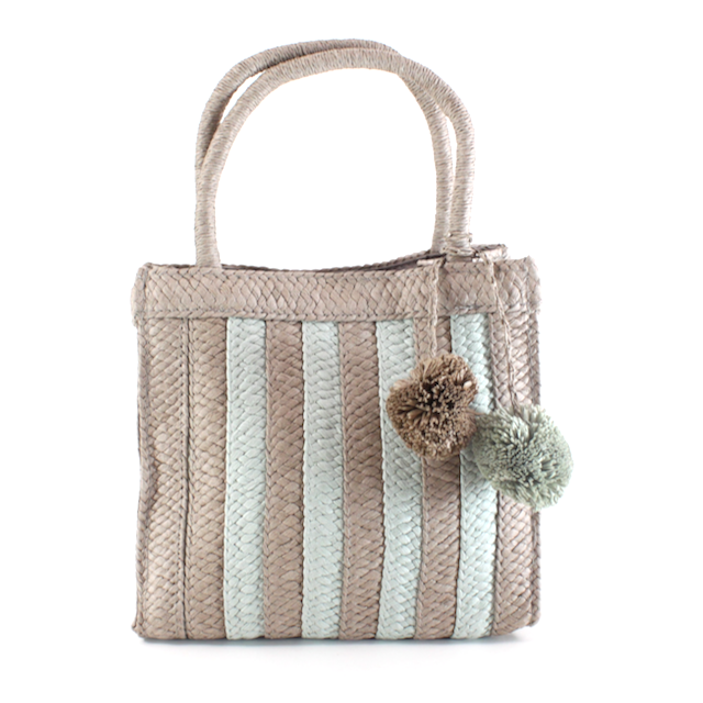 P23040 2-Tone Grass Tote w/Pompom