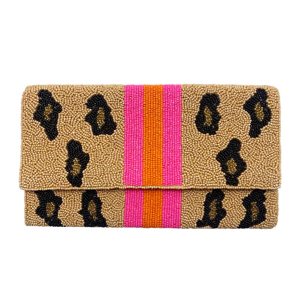 Fashion City - Seed Beaded Animal Pattern Clutch with Chain