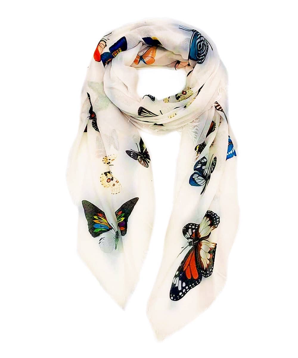 White-Multi Butterfly Scarf