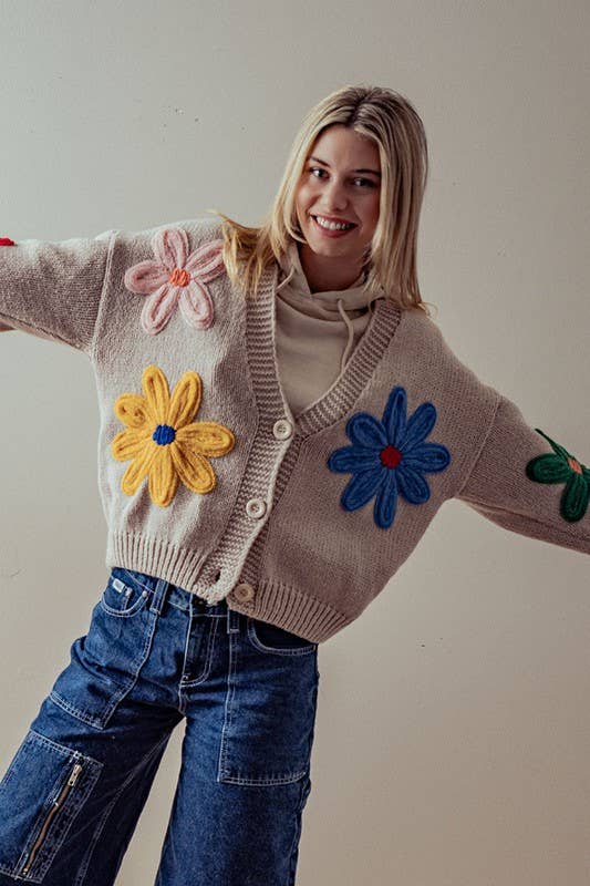 FLOWER RIB KNIT CARDI