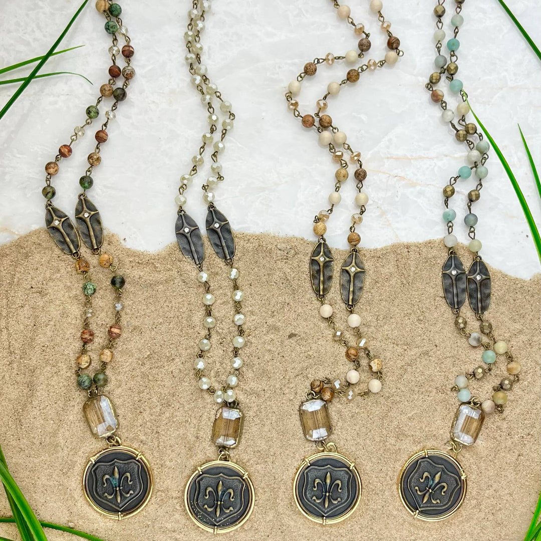 Long Neck Coin Fleur de Lis Pendant