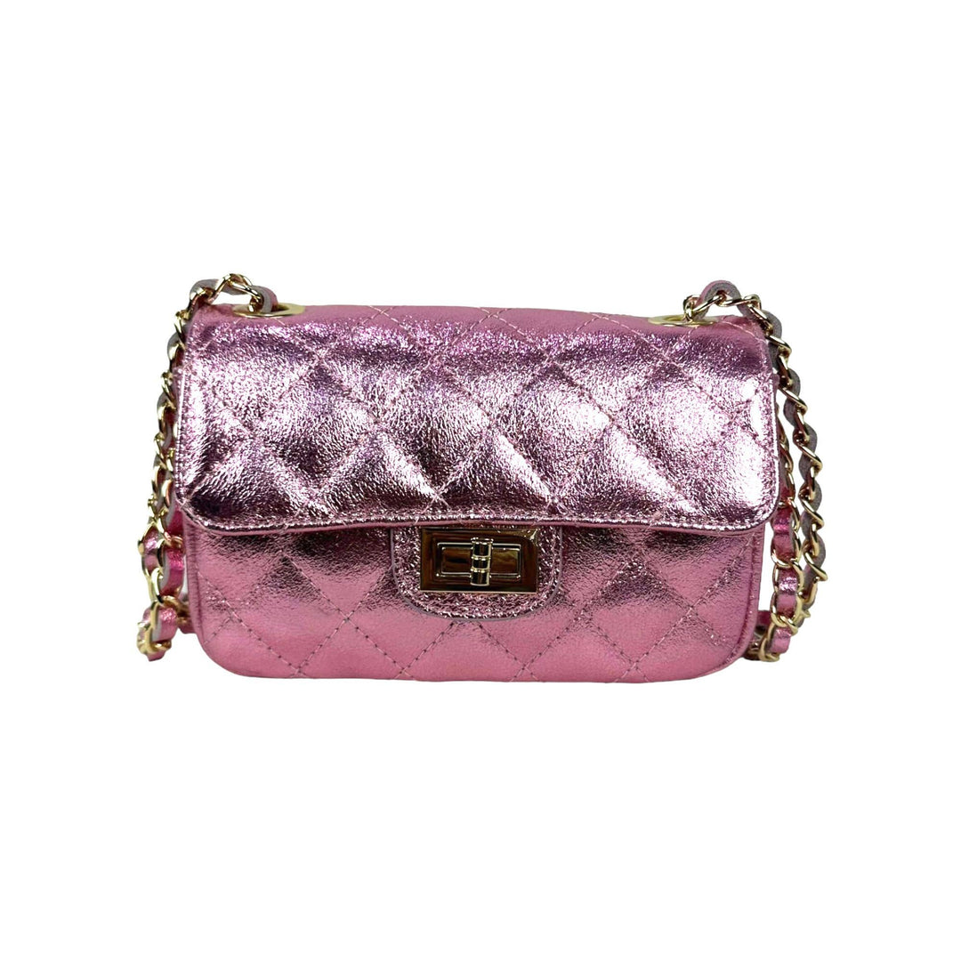 Metallic Italian Leather Bag: Rose