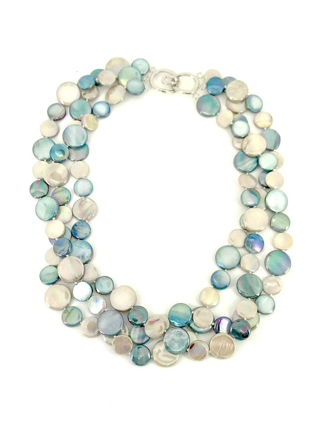 Sea Lily - 252037 - Teal and Taupe 3 Strand MOP Necklace