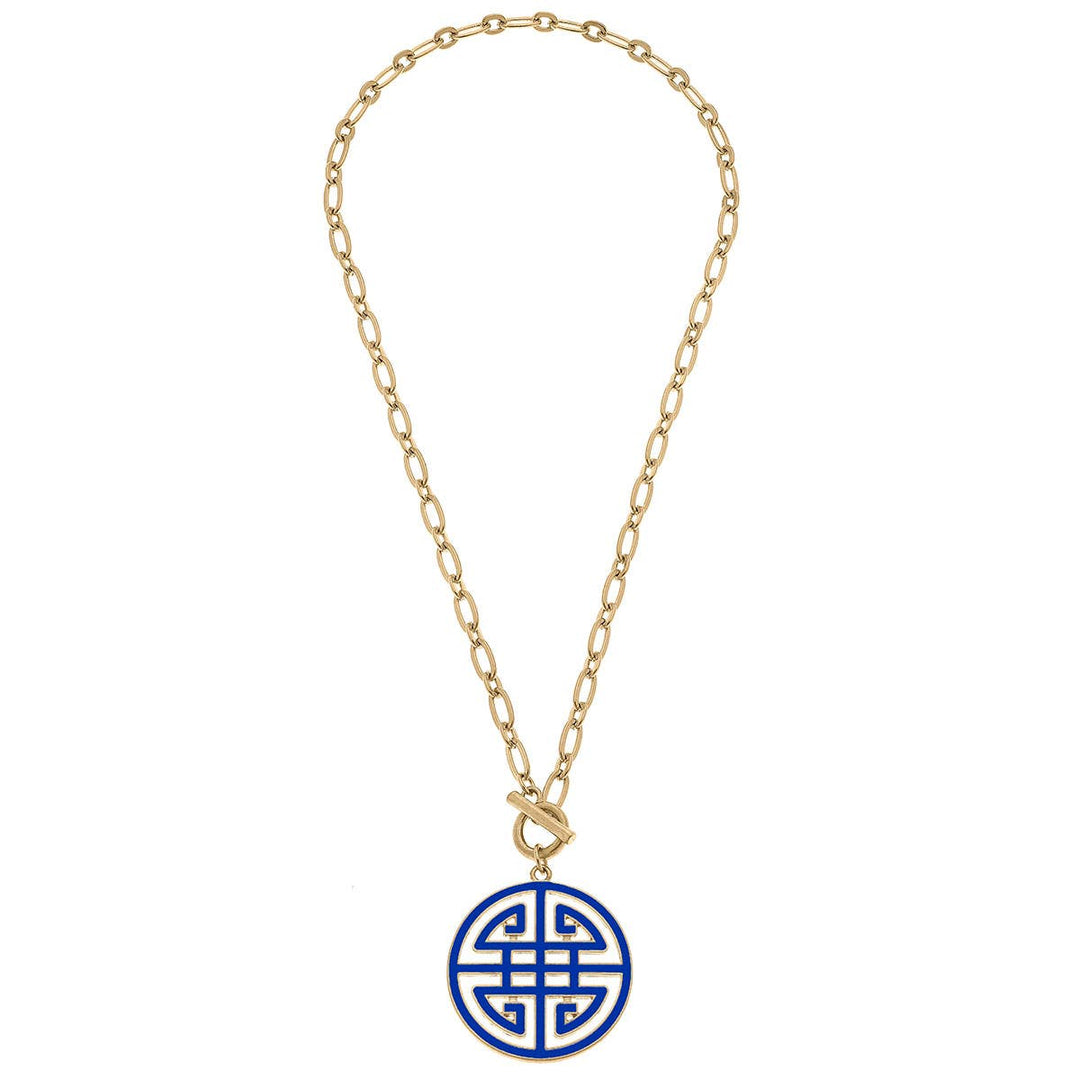 Tara Game Day Greek Keys Enamel Pendant Necklace: Blue