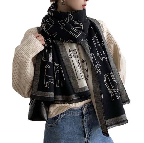 Winding River - Black Cats Reversible Wrap – Artisan Shawl