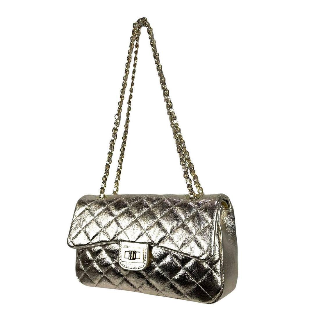 Extra Premium Quilted Leather Bag: Gold