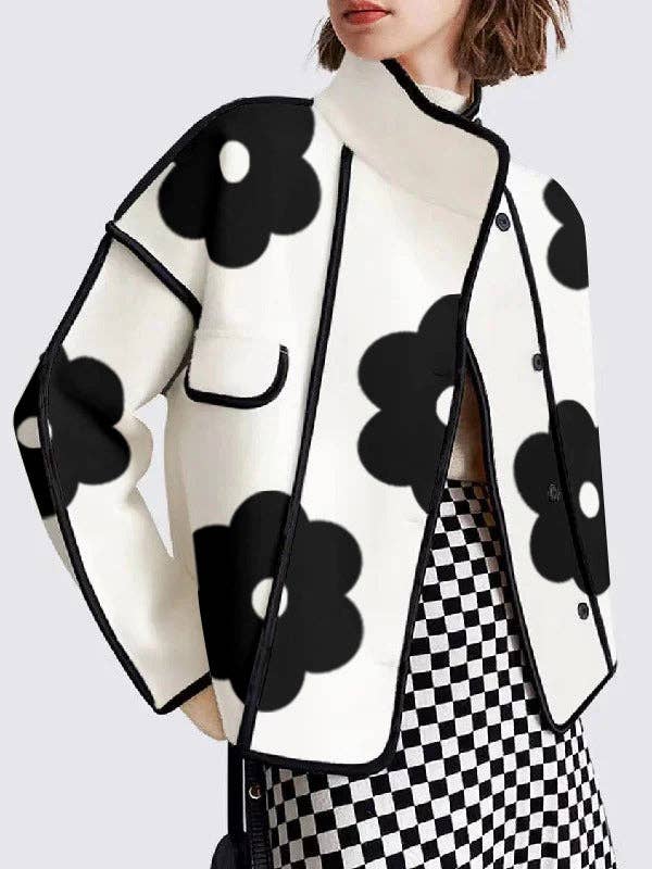 Flower Print Coat: B/W / L
