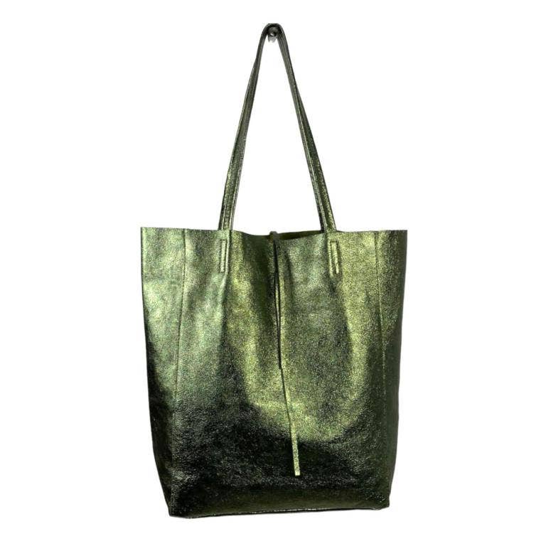 Chenson & Gorett - University leather shopper bag with metalic effect