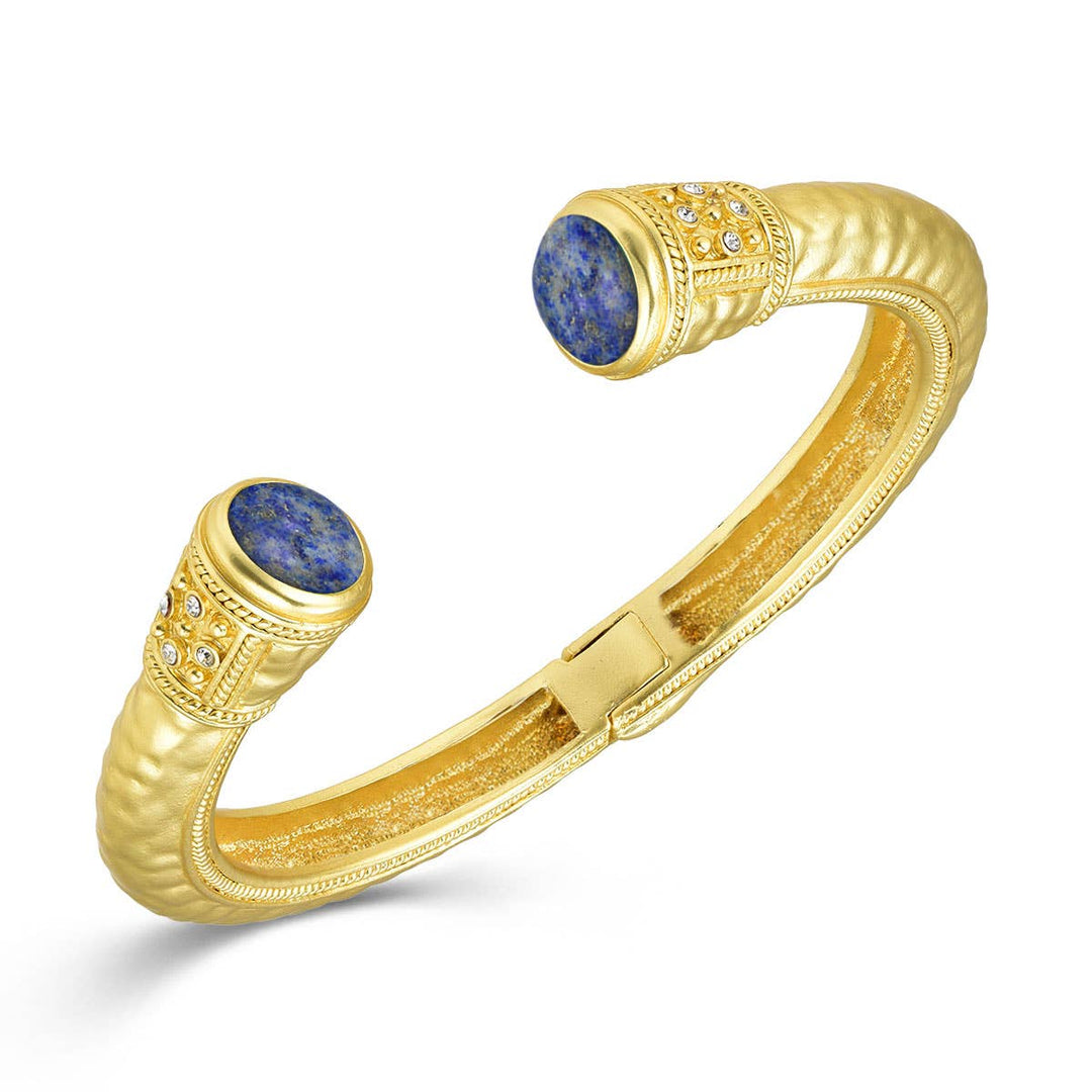 Gold Hammered Stone End Bangle: Blue
