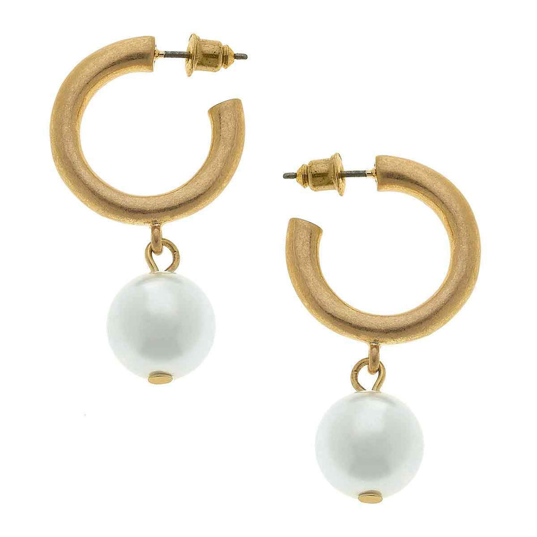 Beth Drop Hoop Earrings in Ivory