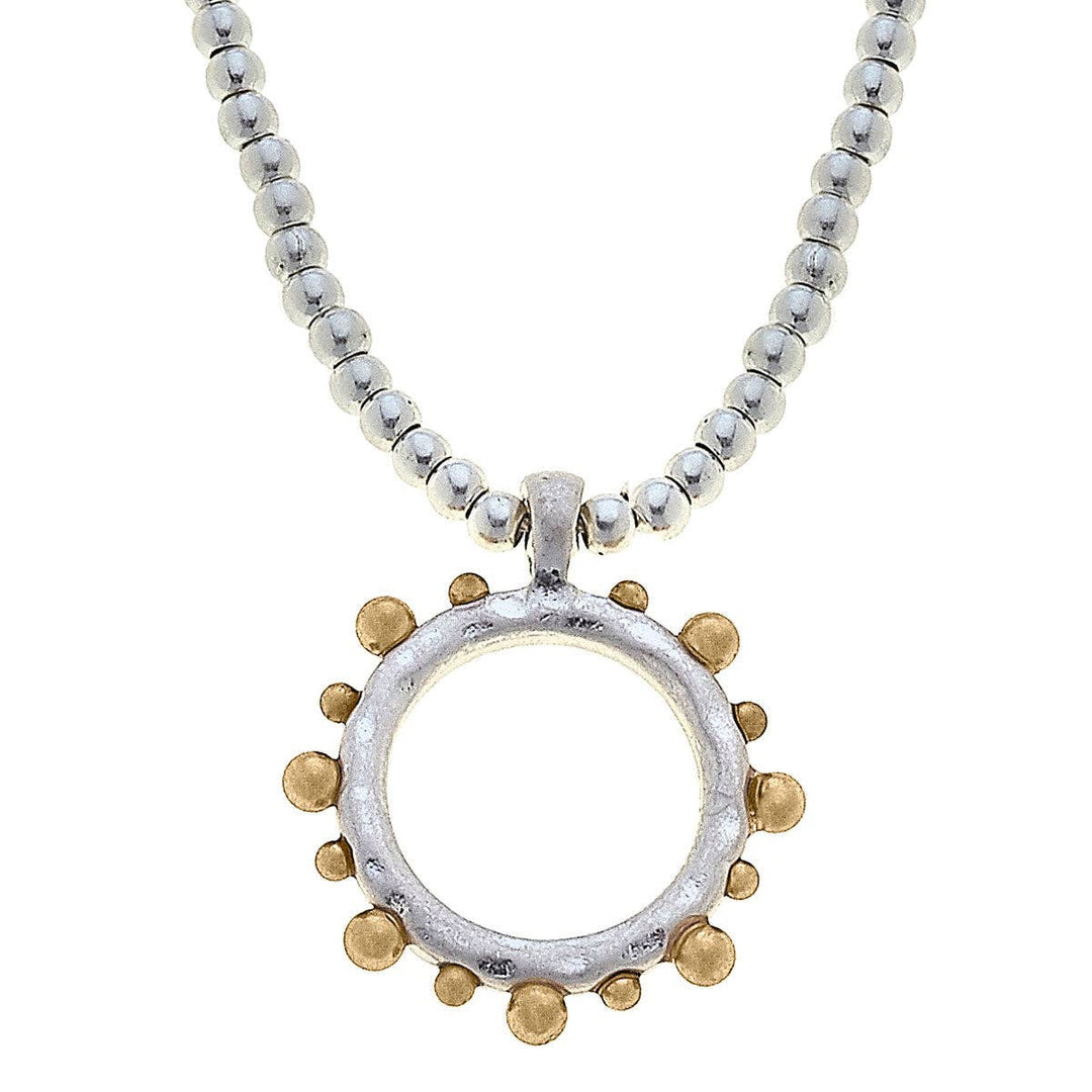 Melanie Studded Metal Circle Beaded Necklace in Two-Tone