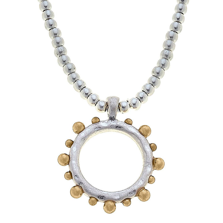 Melanie Studded Metal Circle Beaded Necklace in Two-Tone