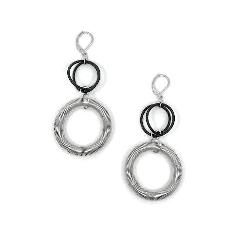 Silver and Black Large Loop Drop Earring
