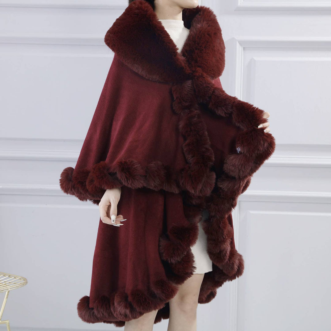 PEACH ACCESSORIES - PE371 Double layer faux fur trimmed capes: Wine