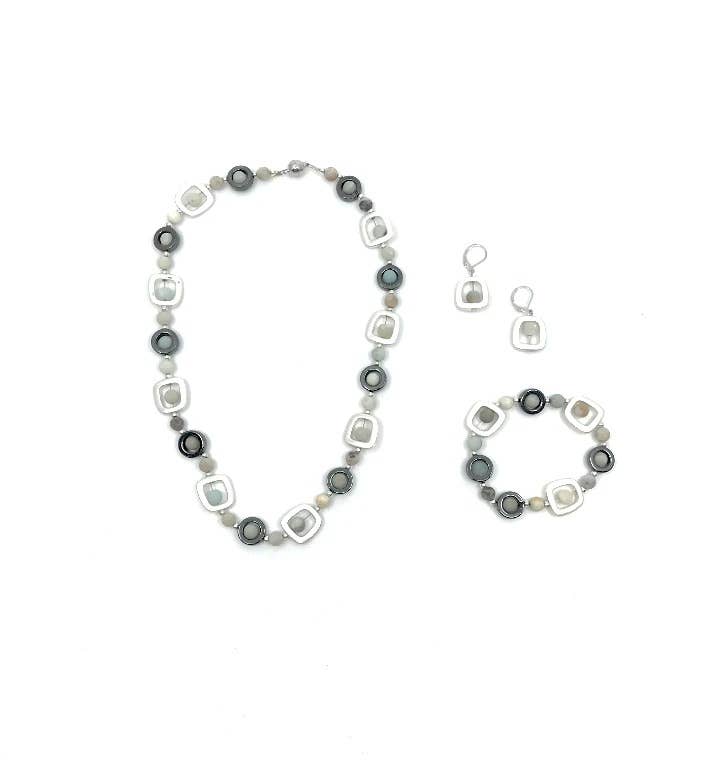 Sea Lily - 406 - Geometric Silver with Hematite Circles & Jade Set