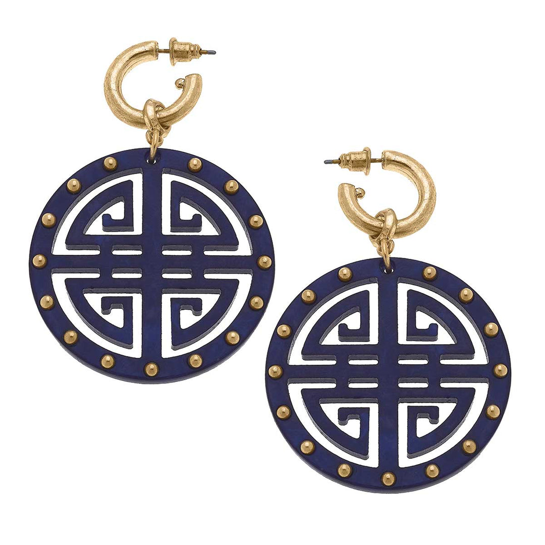 Jenson Greek Keys Resin Earrings in Navy