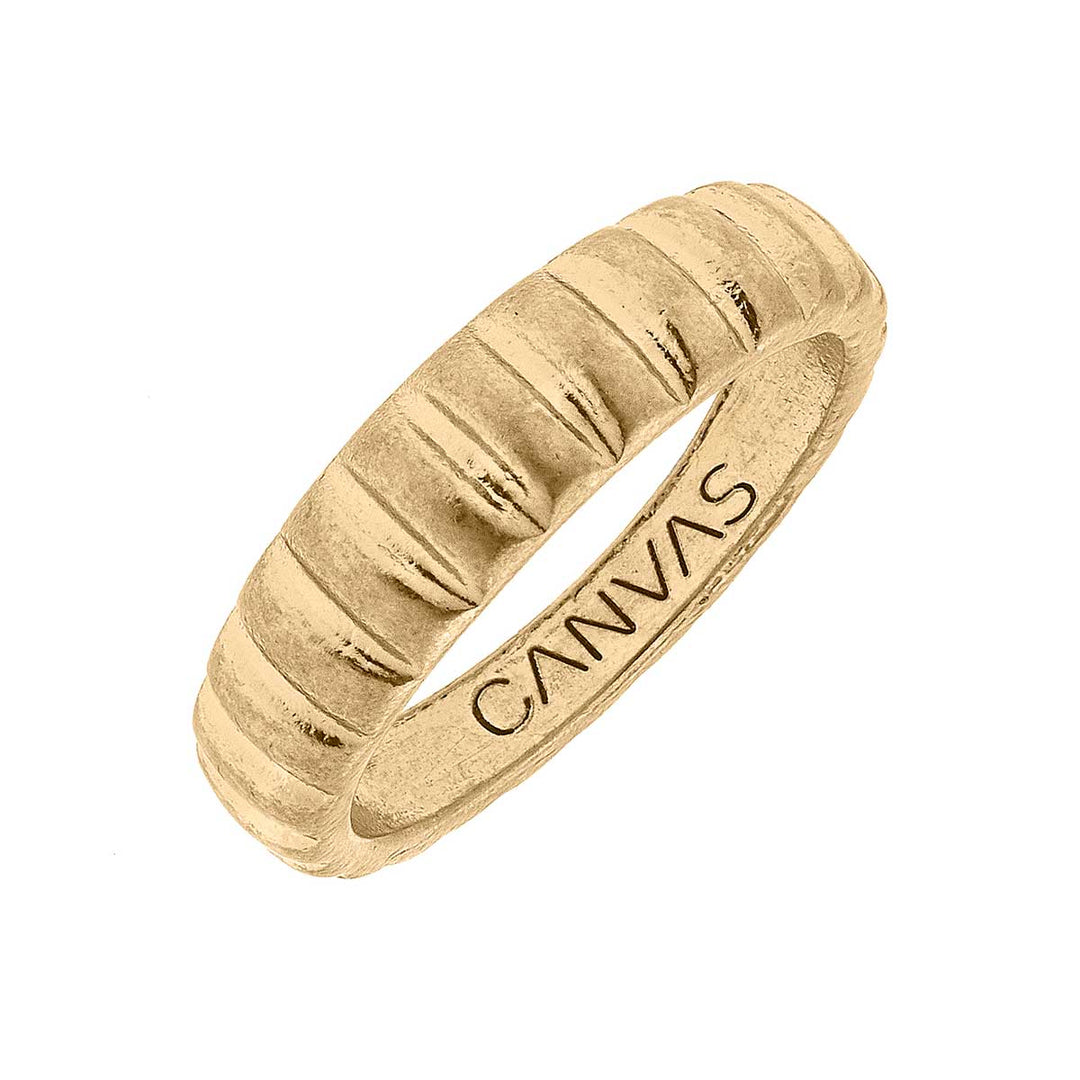 CANVAS Style - Marcelle Ribbed Metal Ring in Worn Gold