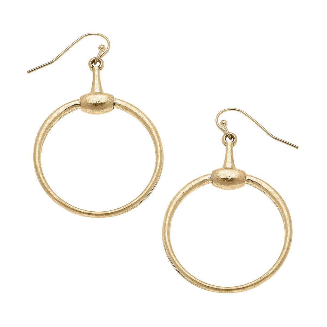 Faye Horsebit Drop Hoop Earrings in Worn Gold