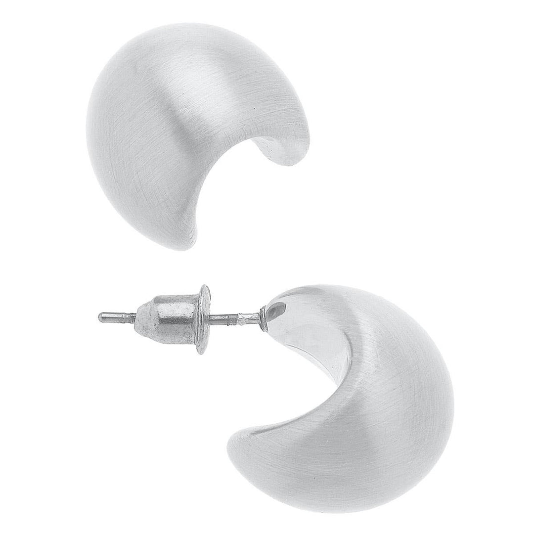Icon Mini Tapered Puff Hoop Earrings: Satin Silver