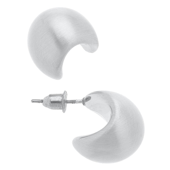 Icon Mini Tapered Puff Hoop Earrings: Satin Silver