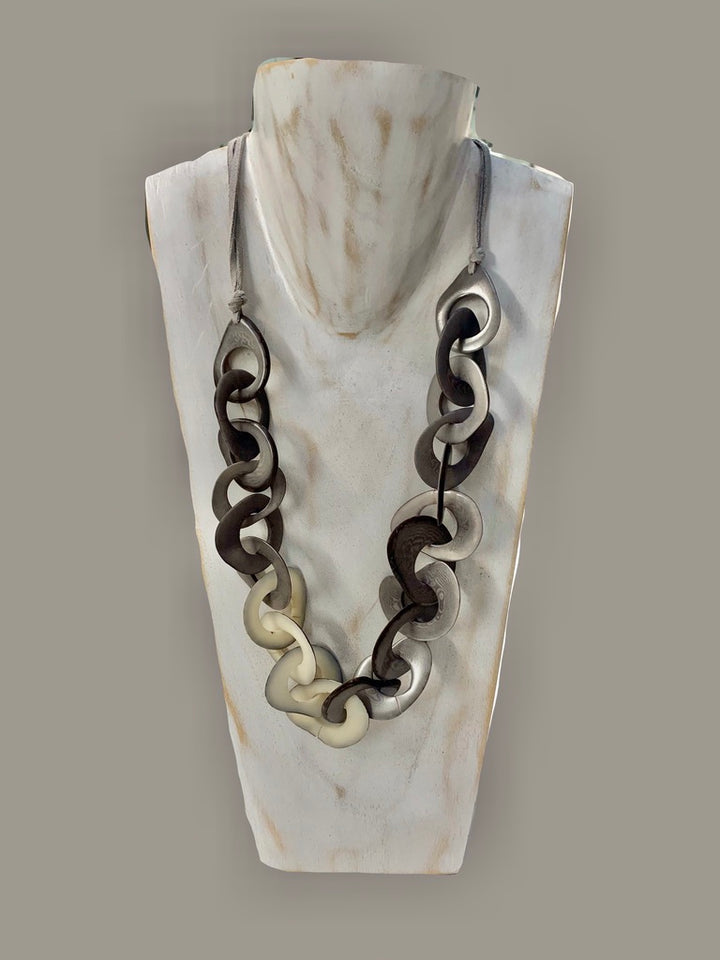 Tagua Organic Fair Trade Necklace in Grey and Cream Adjustable