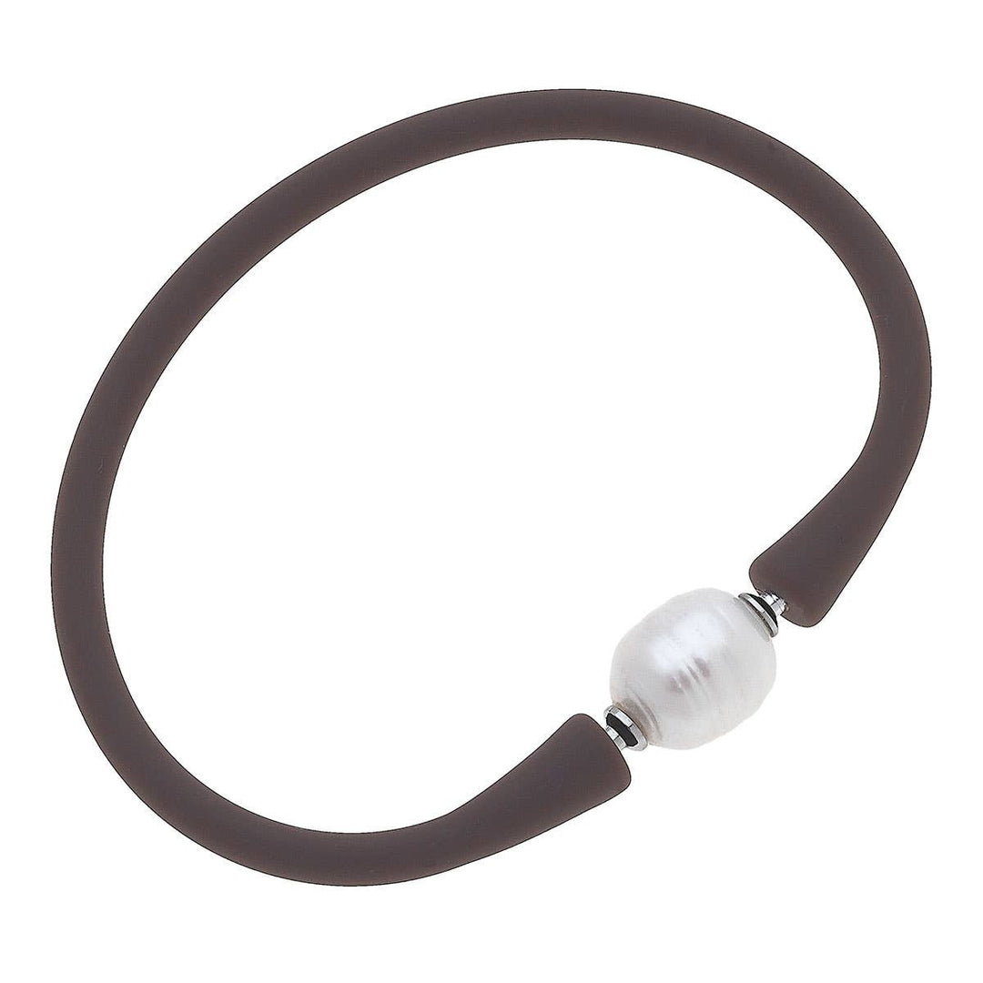 Bali Freshwater Pearl Silicone Bracelet in Chocolate Brown