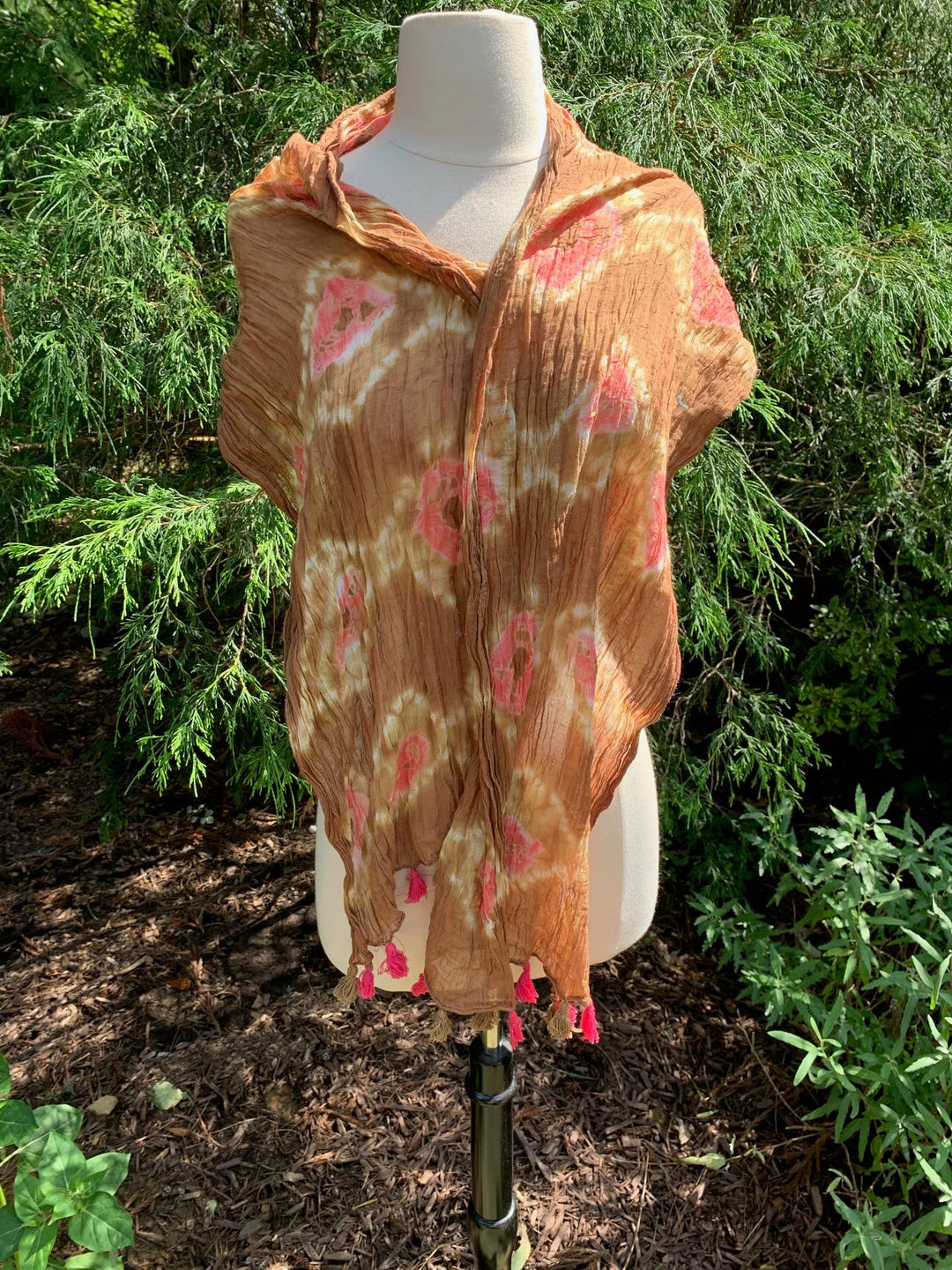 Scarf Tie Dye 100% Cotton tassel Scarves Tan
