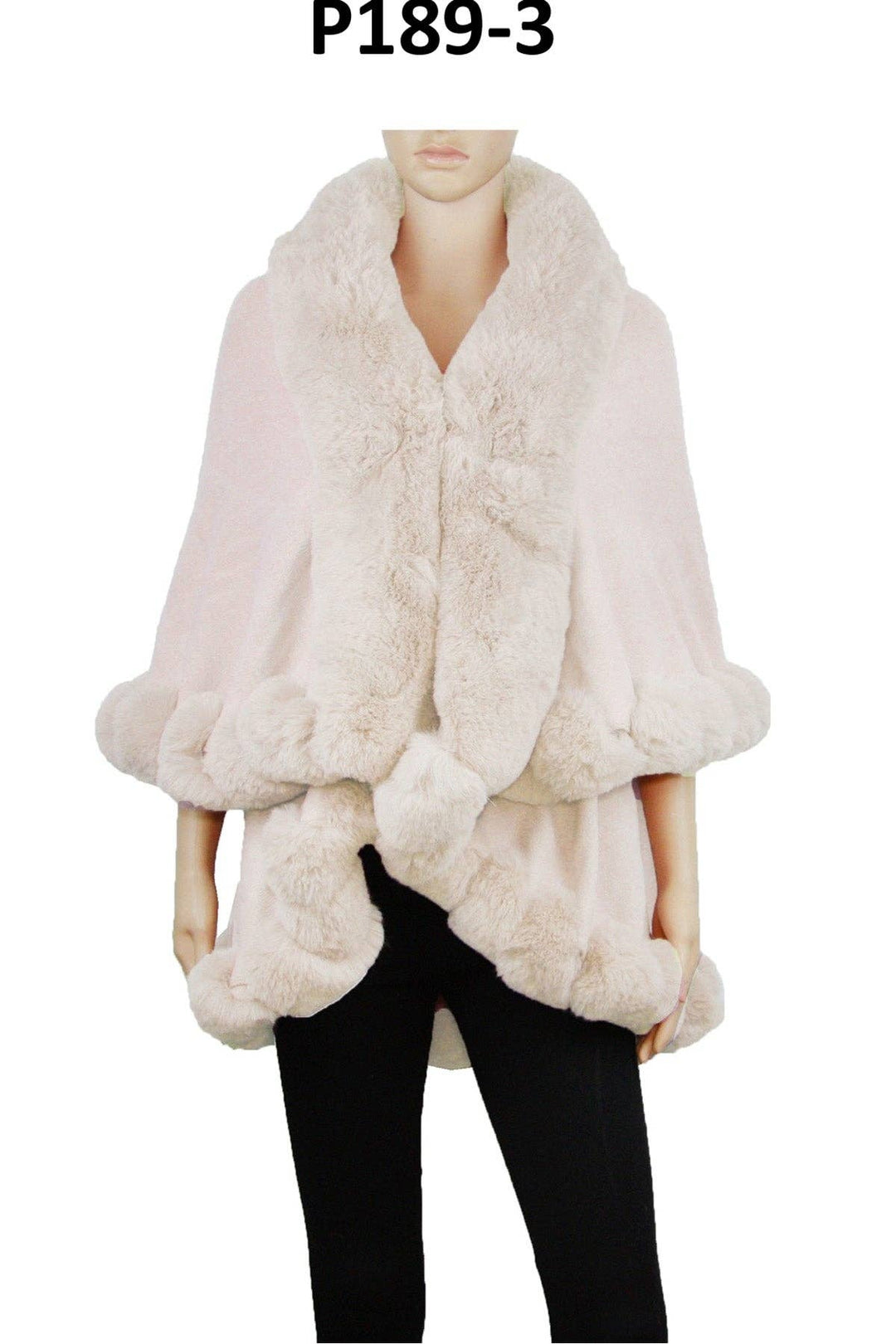 _Ivory Fur Trim Shawl/Poncho