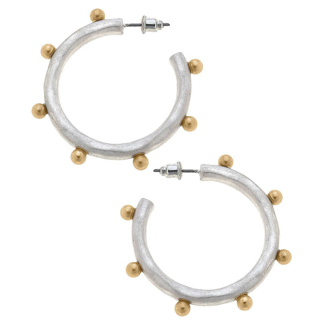 Jill Studded Metal Hoop Earrings in Two-Tone