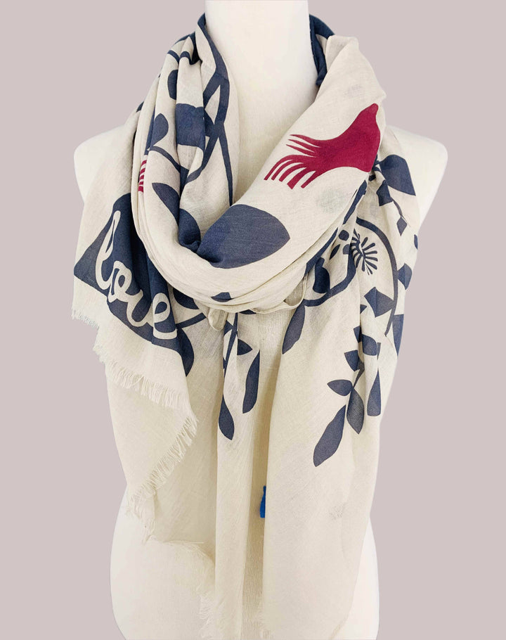 Tree of Life Scarf: Beige-Blue