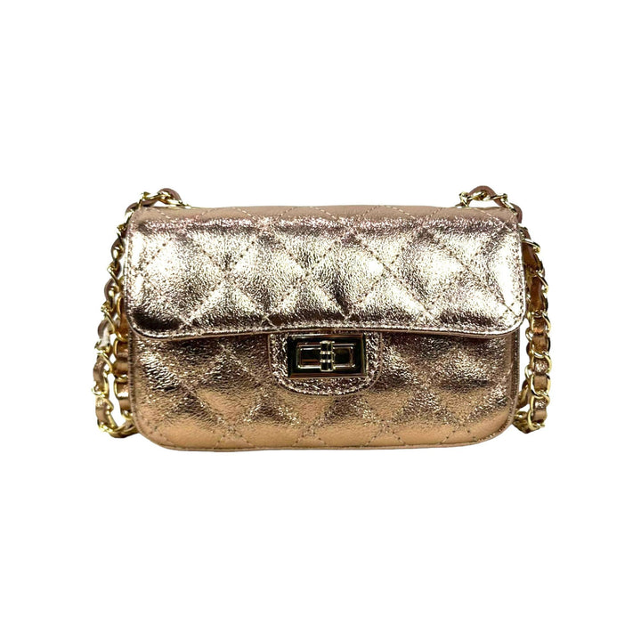 Metallic Italian Leather Bag: Bronze