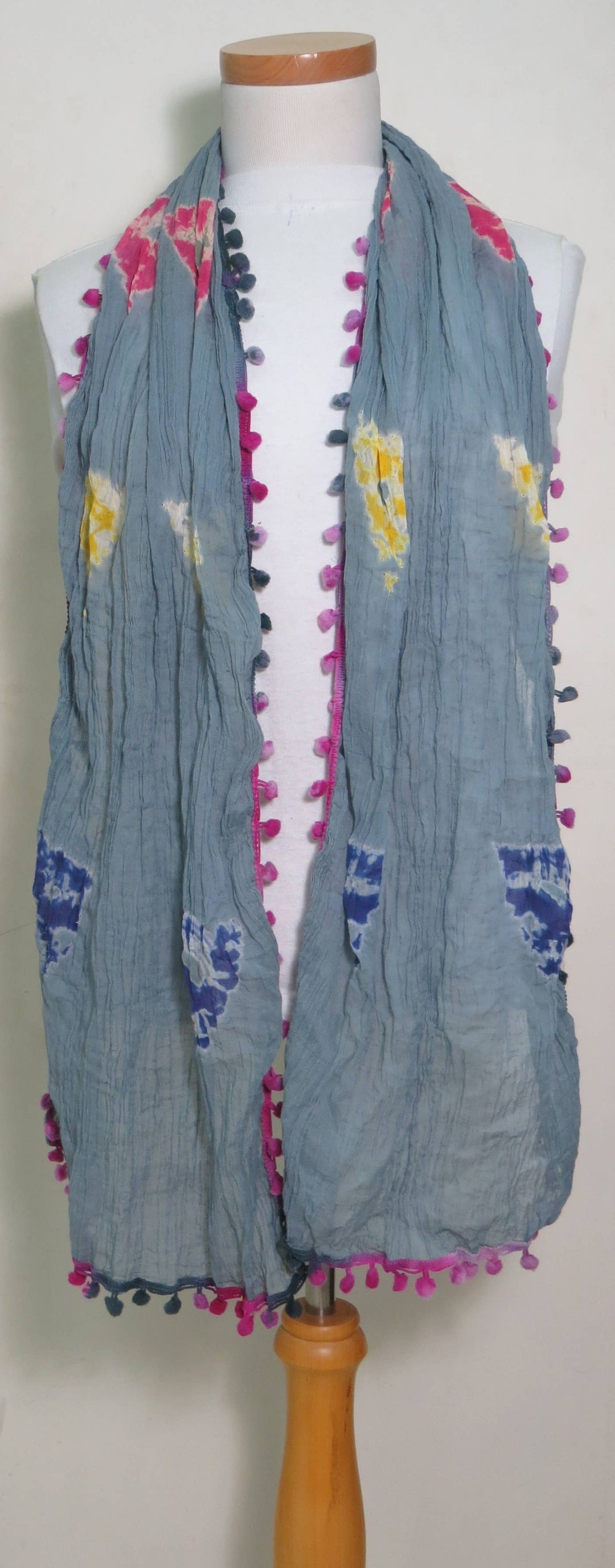 Cotton scarves Hand Tie dye 100% Cotton pom pom edge