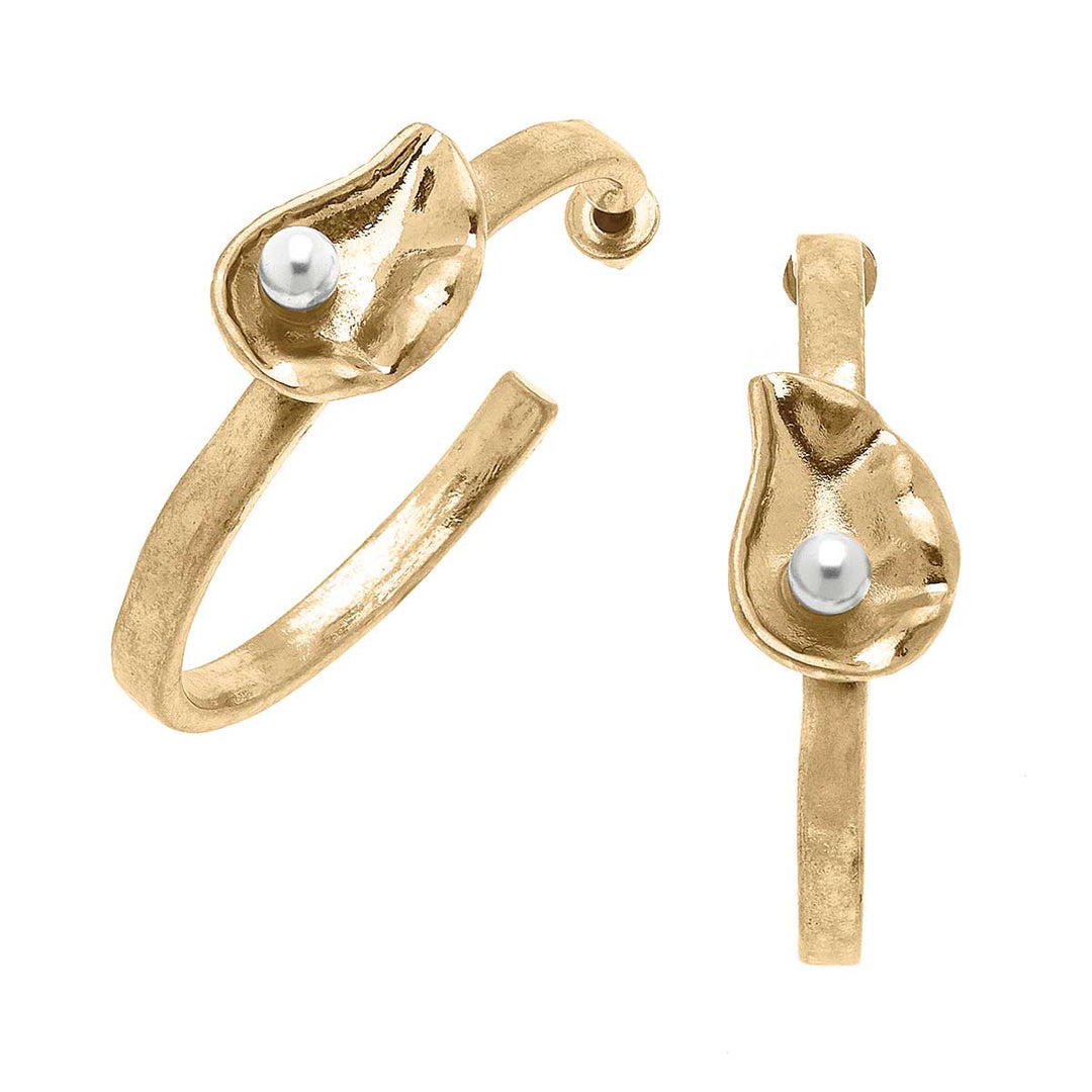 CANVAS Style - Oyster with Pearl Hoop Earrings in Worn Gold