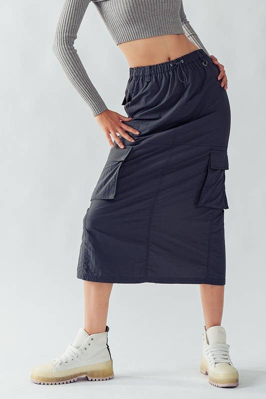 MIDI PARACHUTE SKIRT: SLATE