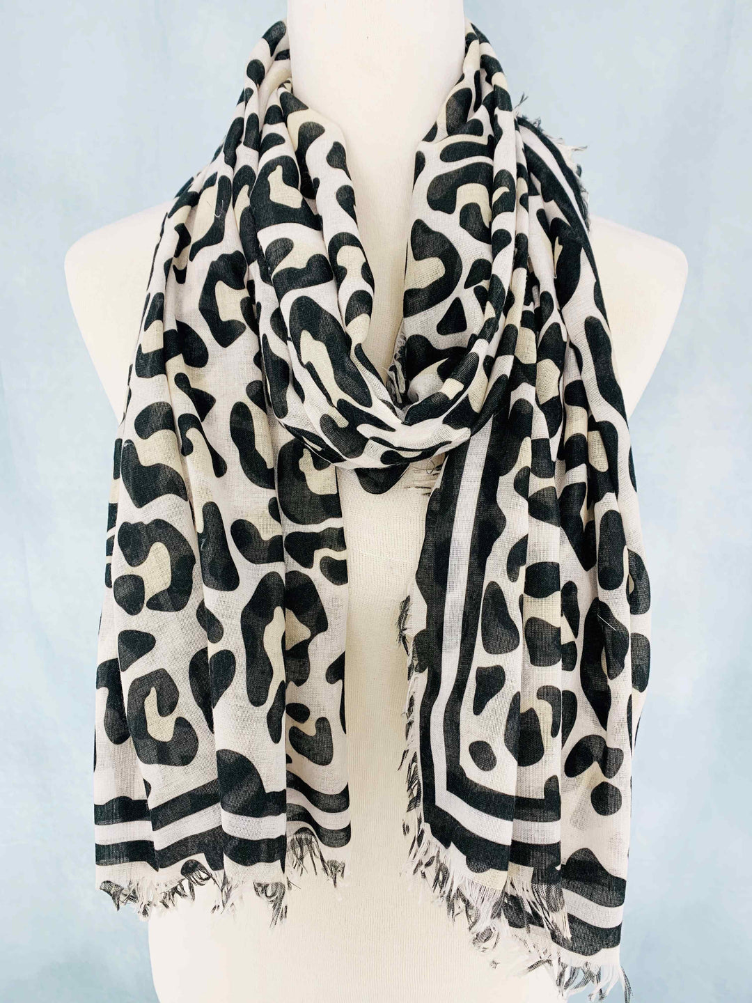 Brown & Black Leopard Frayed-Edge Scarf/Shawl