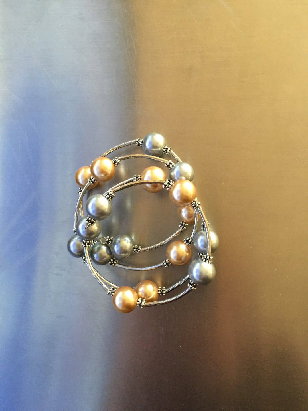 Sea Lily - 100S-C: Silver/Champagne Shell Pearl Wrap Bracelet