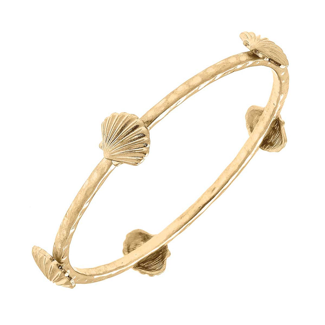 Scallop Shell Bangle in Worn Gold