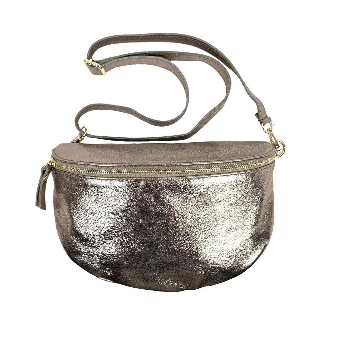 Large Metallic Italian Leather Waist Bag. Bronze