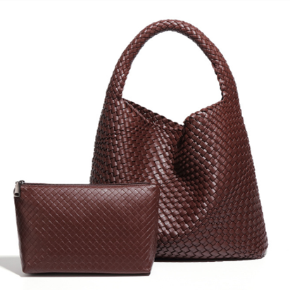 PEACH ACCESSORIES - B1683 Weave two in one handbags: Brown