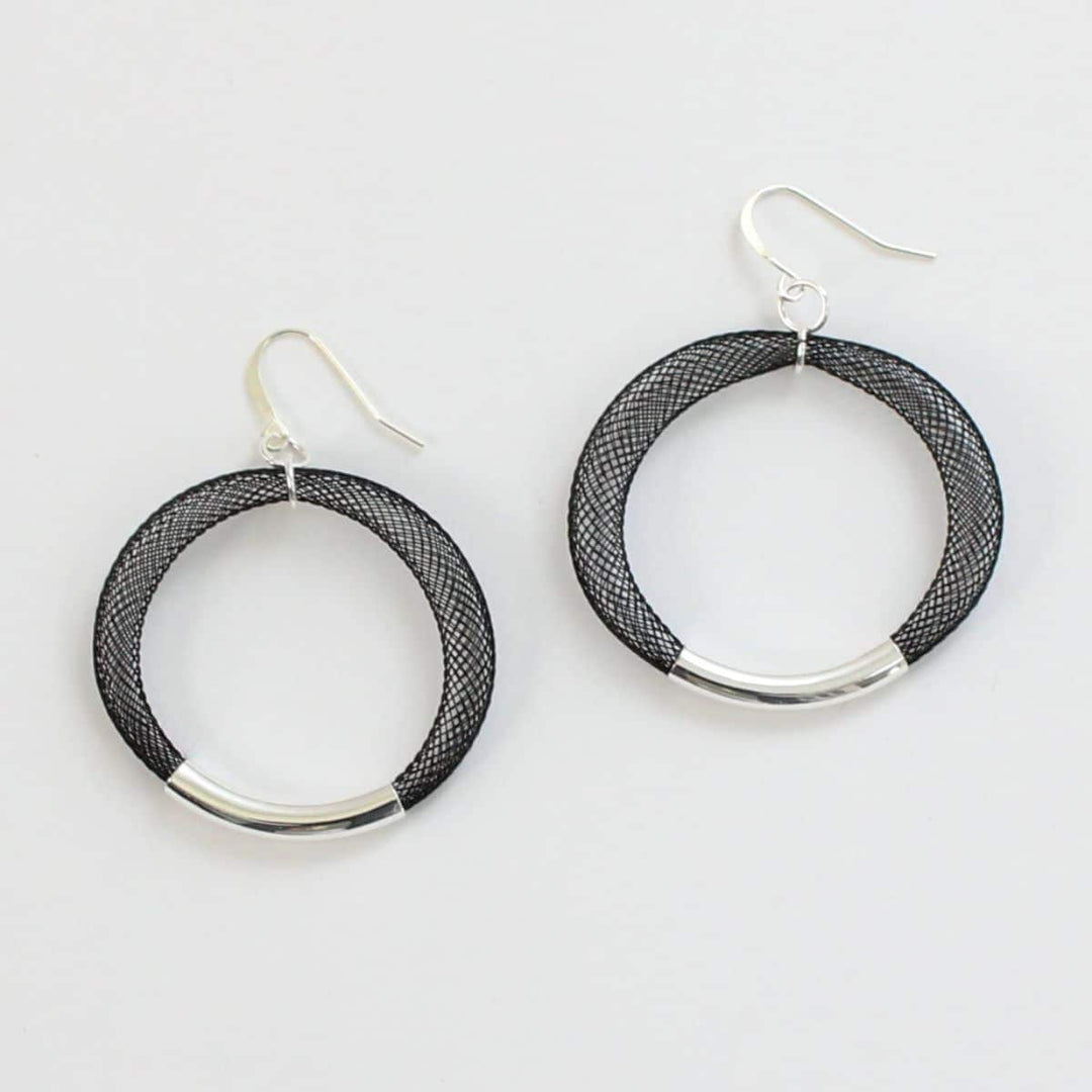 Sylca Designs - Black Mesh Hoop Earring Silver