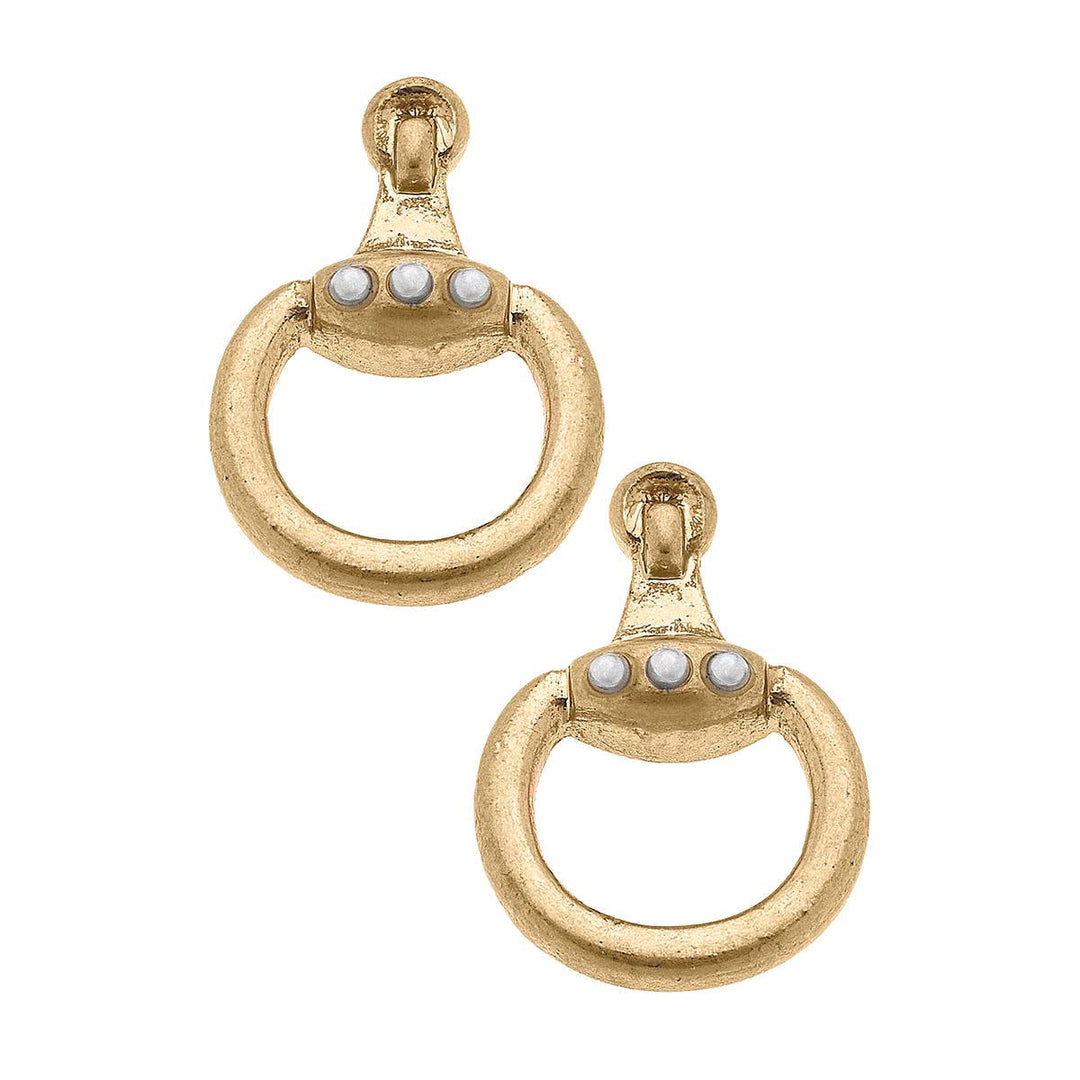 Canvas Style - Buckley Horsebit Stud Earrings in Worn Gold