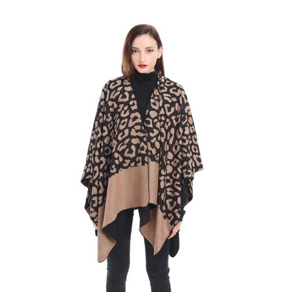 Cheetah Print Reversible Cape: 04 Black/Camel