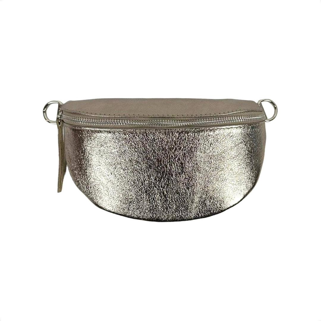Metallic Leather Waist Bag: Bronze