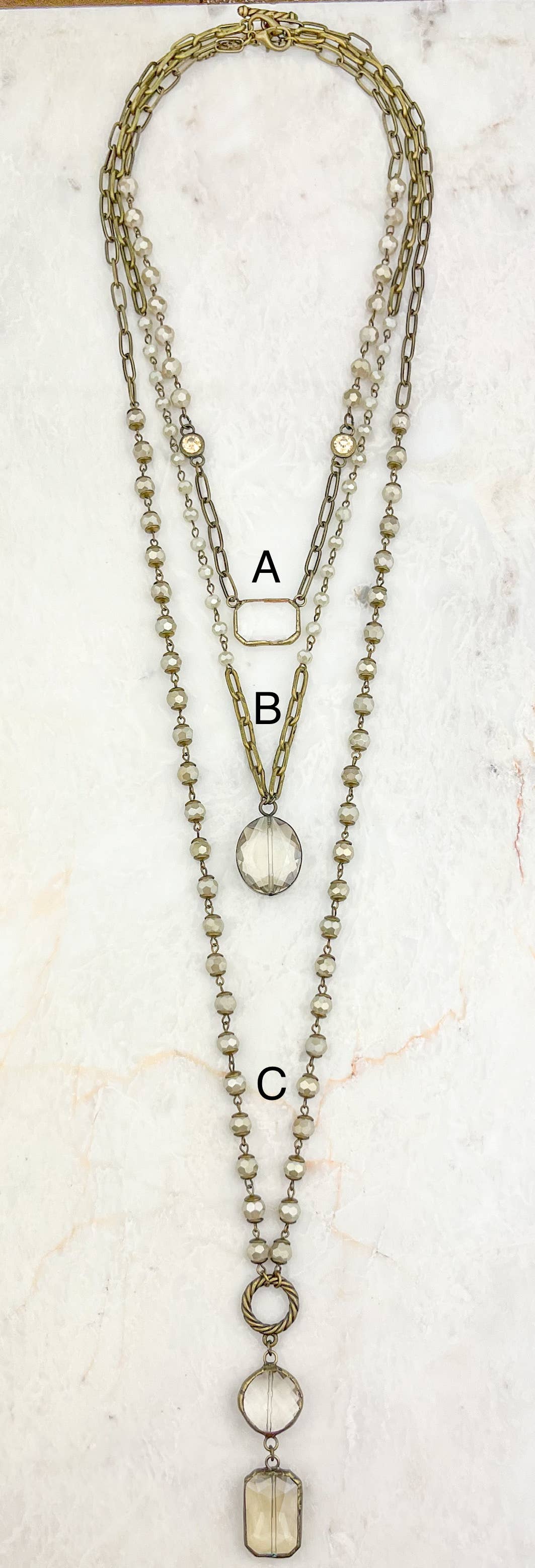 Cream Necklace Set with Crystal Pendants