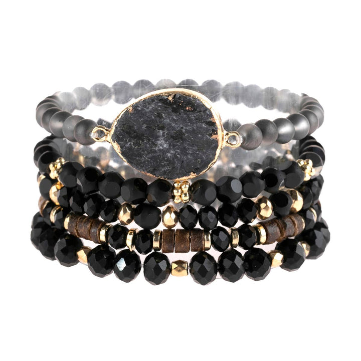 NATURAL STONE CHARM MIXED BRACELETS: BLACK